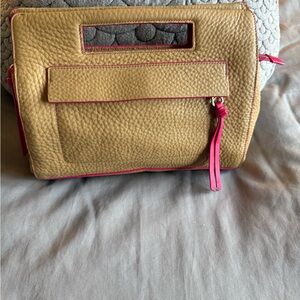 Coach Bleaker Leather Tan and Pink Clutch